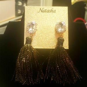 New Natasha Black & Gold Fring Earrings